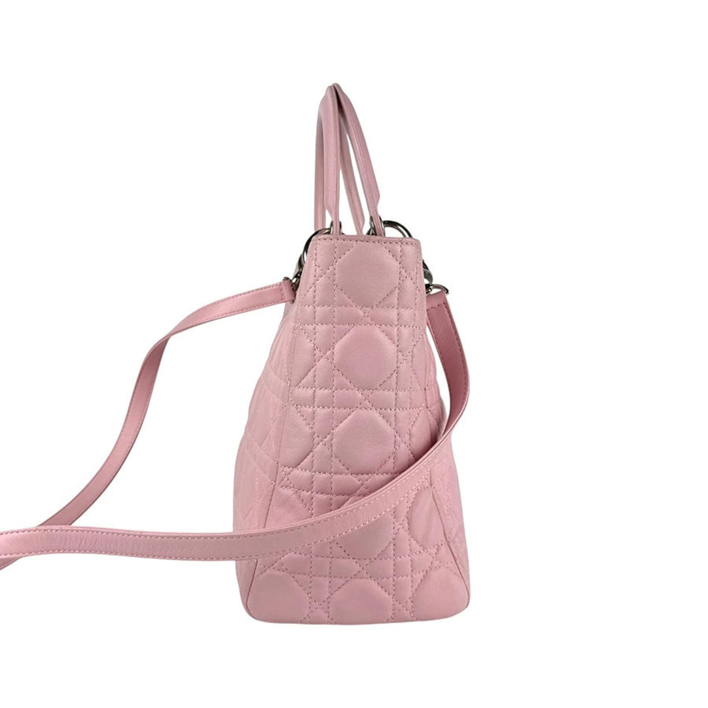 Dior Bag Shoulder silver  Christian Lady lambskin pink 2way